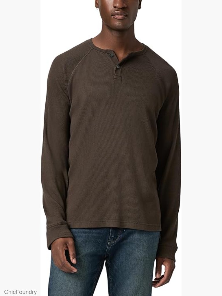 Men's Waffle Knit Long Sleeve Henley Pullover Tee - Classic Fit Cotton Blend